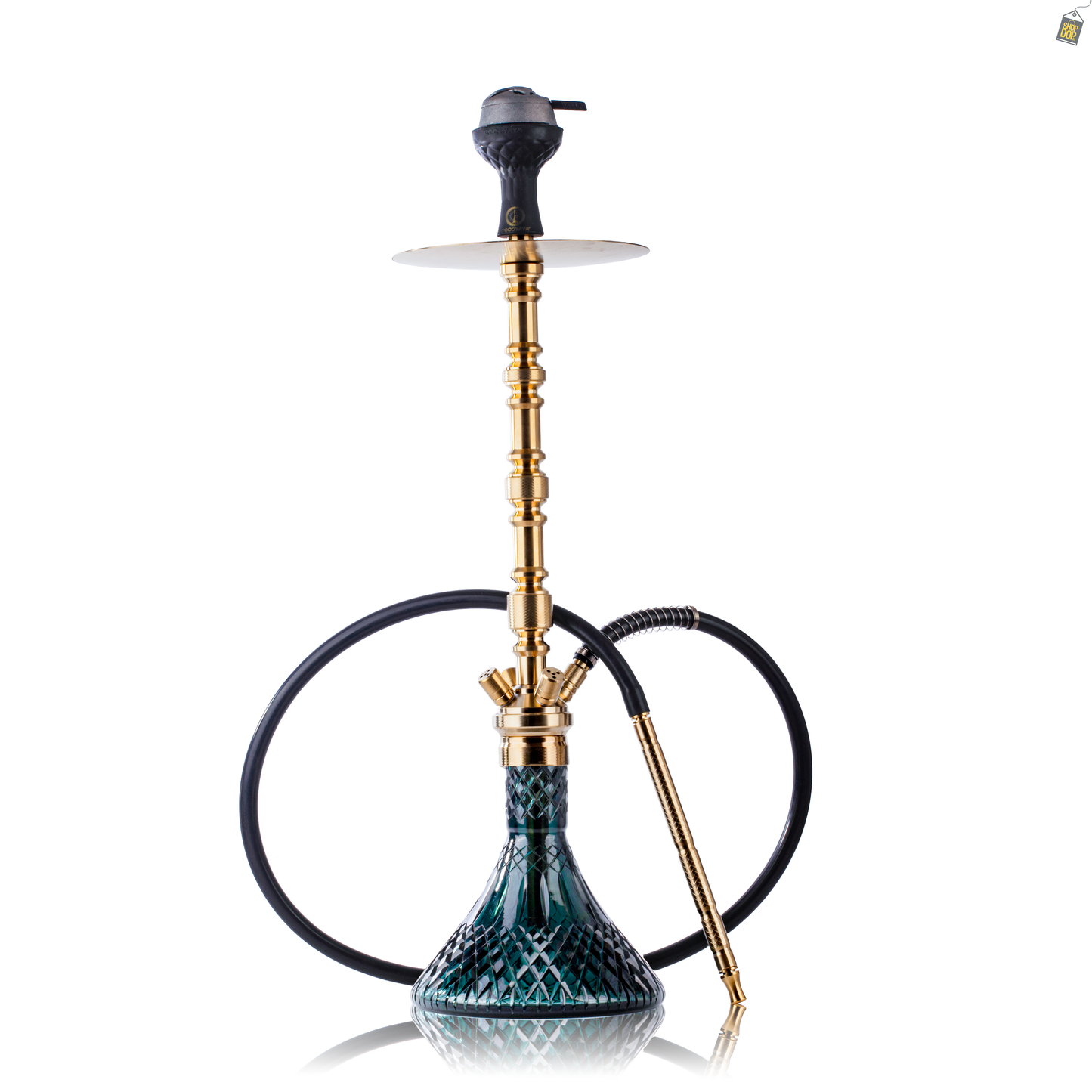 COCOYAYA King Series Regal Hookah - Gold Stem / Emerald Green Base