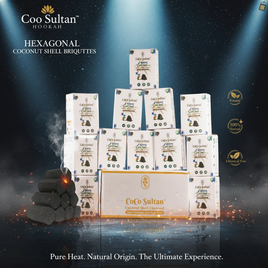 Pack of 12kg (Peti) COCO Sultan Hexagonal Hookah Coconut Coal - Carton