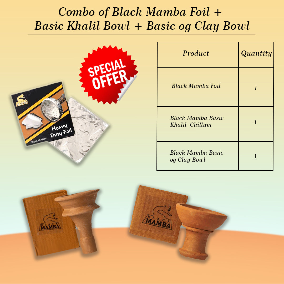 Combo of Black Mamba Foil + Basic Khalil Bowl + Basic og Clay Bowl with Box