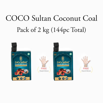 COCO सुल्तान हुक्का नारियल कोयला - 2 किलो का पैक (कुल 144 पीस) 