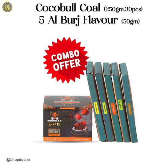 कॉम्बो - 250 ग्राम (30 पीसी) हुक्का कोयला + अल बुर्ज फ्लेवर (5 का पैक)