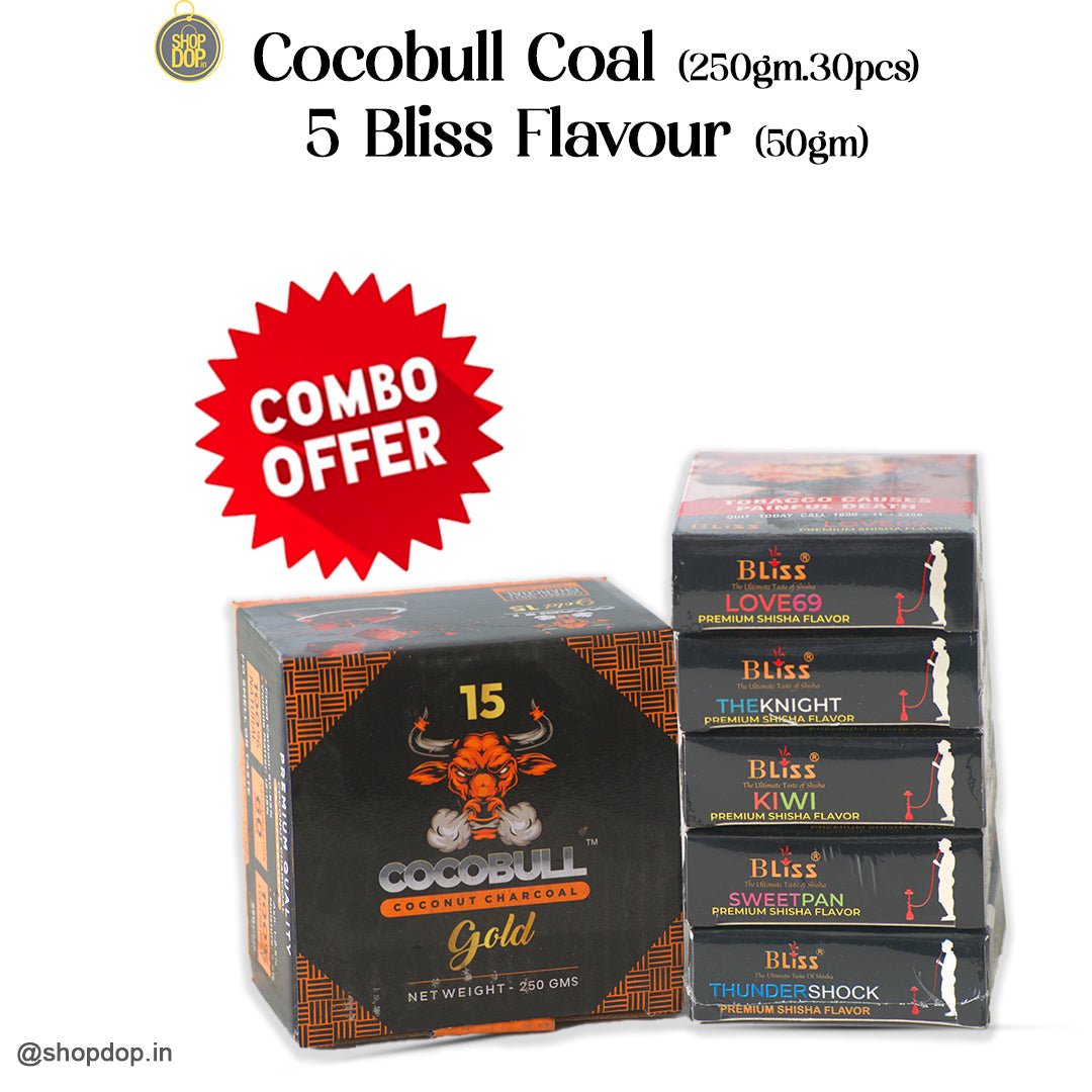 Combo - 250g (30pcs) Hookah Coal + Bliss Flavors (Pack of 5)