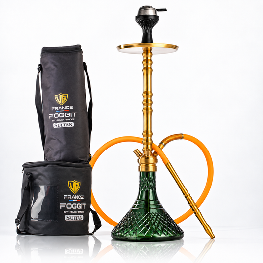 Sultan Arthur Hookah with 2 Bags - Gold Stem / Emerald Green Base