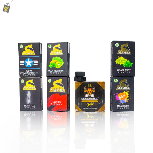 Combo - 6 Black Mamba Herbal Flavors (50g Each) + Cocobull Coconut Coal 250g (18pc)