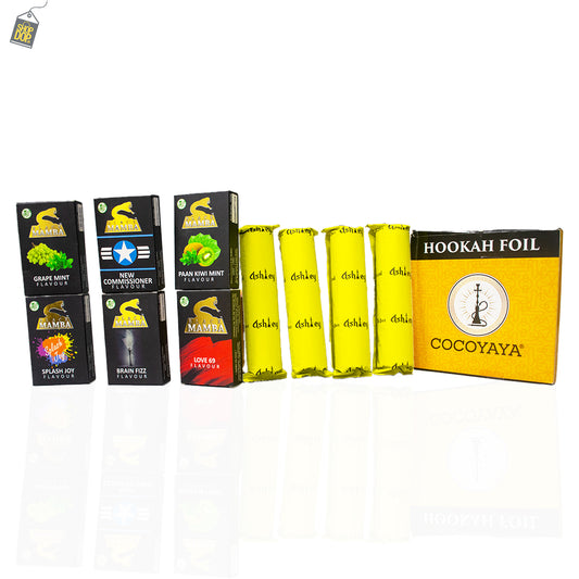 Combo - 6 Black Mamba Herbal Flavors (50g Each) + 4 Magic Coal + Foil