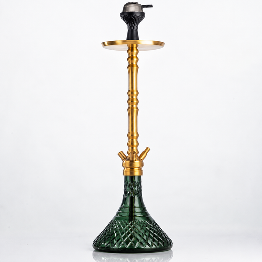 Sultan Arthur Hookah with 2 Bags - Gold Stem / Emerald Green Base