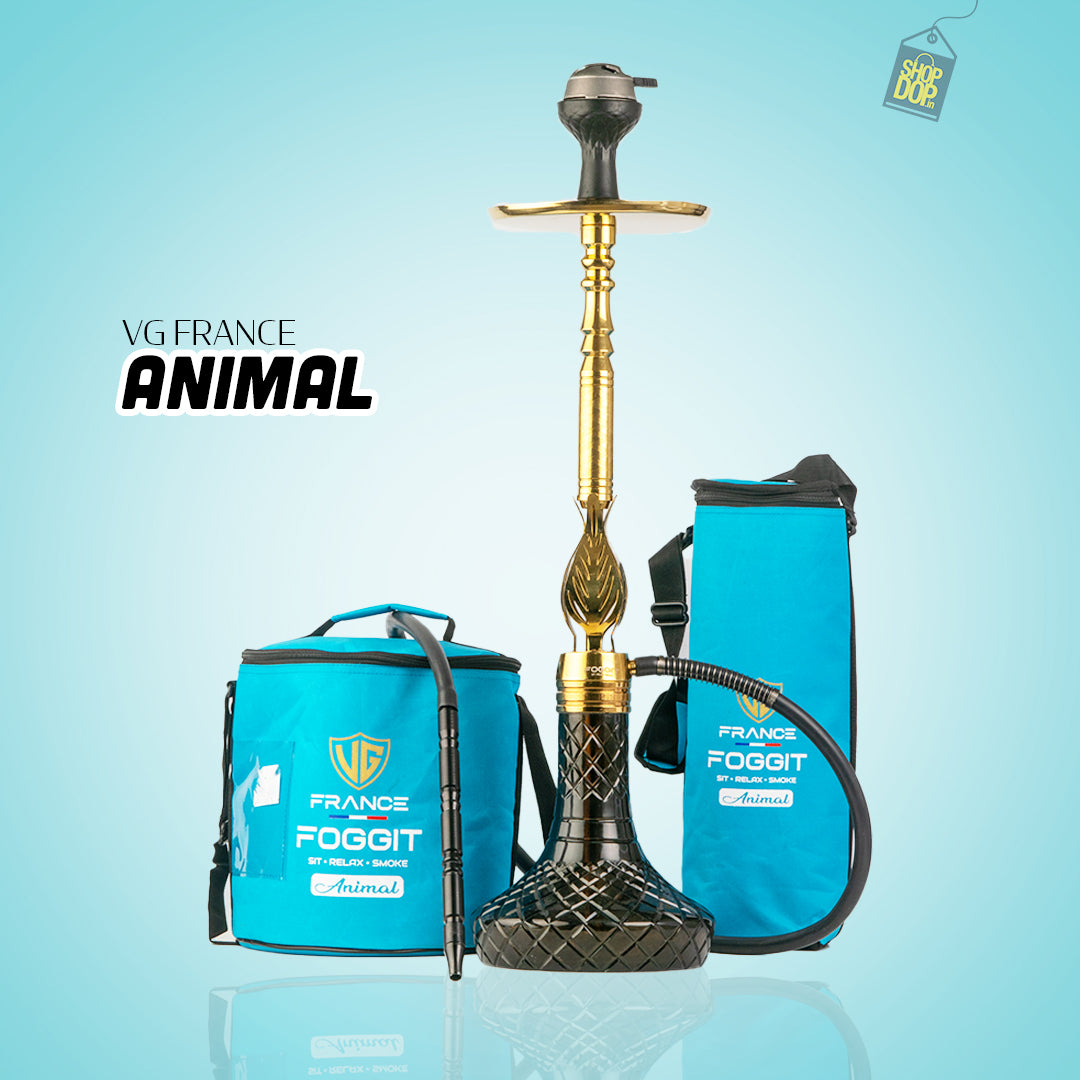 Animal Hookah with 2 Bags - Gold Stem / Black Base