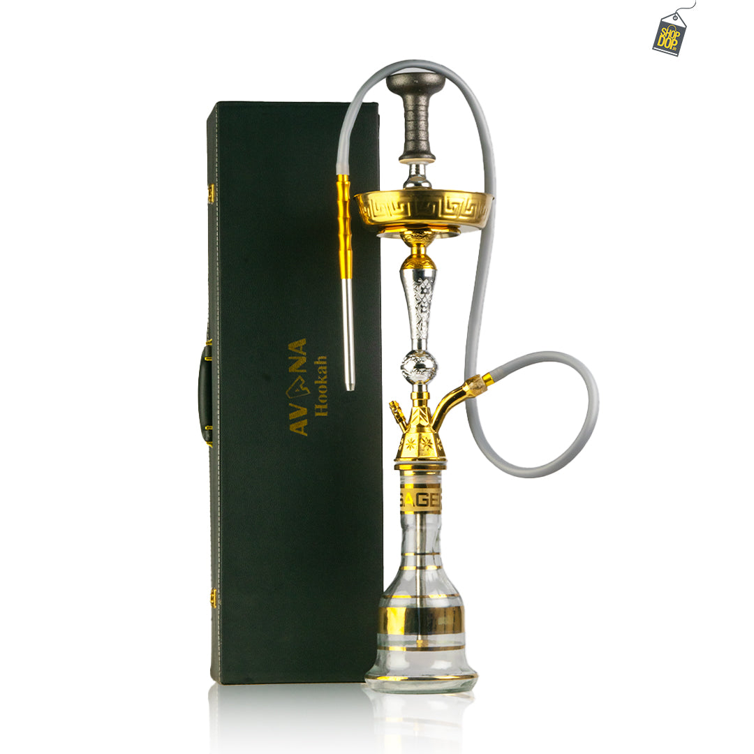 Avana Large Khalil Hookah V Design with Case - Silver Stem / Transparent Base