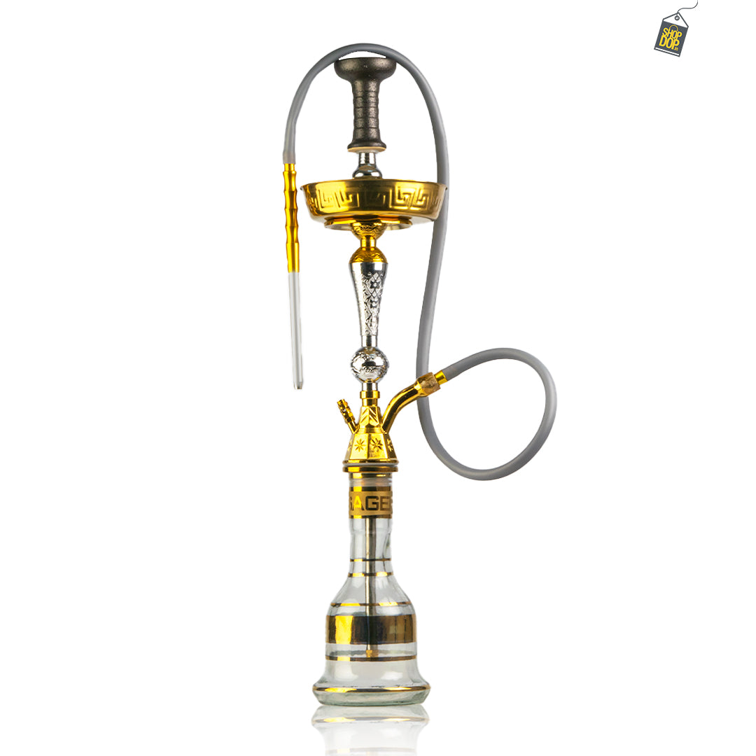 Avana Large Khalil Hookah V Design with Case - Silver Stem / Transparent Base