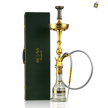 Avana Large Khalil Hookah V Design with Case - Gold Stem / Transparent Base