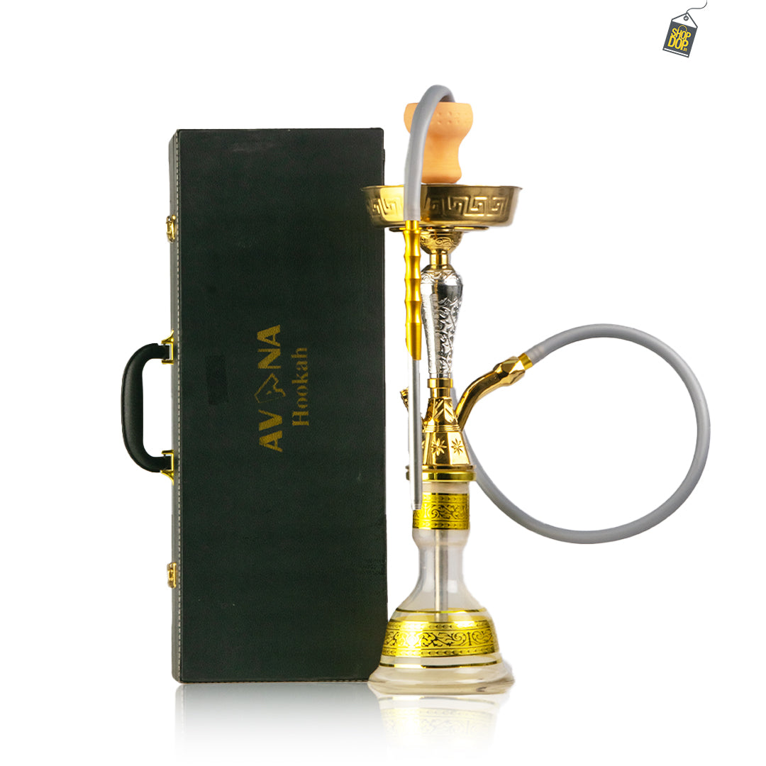 Avana Mini Khalil Hookah with Case - Gold Stem / Transparent Base