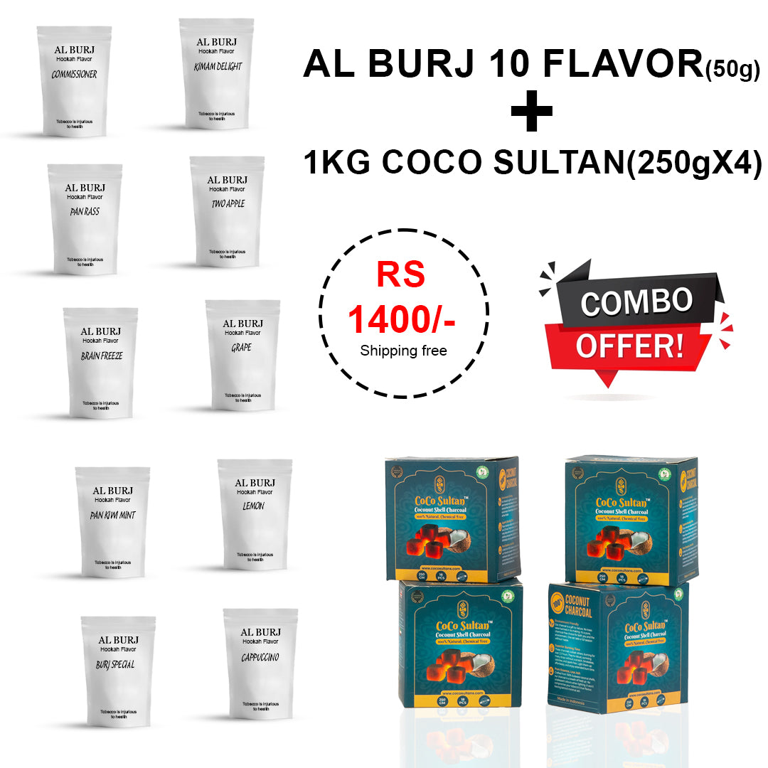 Combo - Al Burj Pack of 10pcs (50g) + 1 KG Coal (250g x 4)