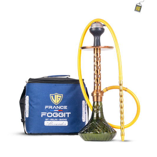 Alexander Gem Hookah with Bag - Green Base / Bronze Stem