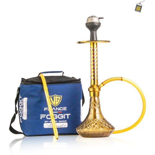 Alexander HRT Hookah with Bag - Grey Base / Gold Stem