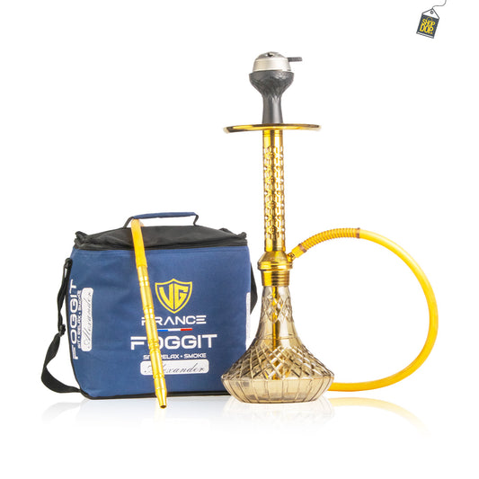 Alexander JLS Hookah with Bag - Grey Base / Gold Stem