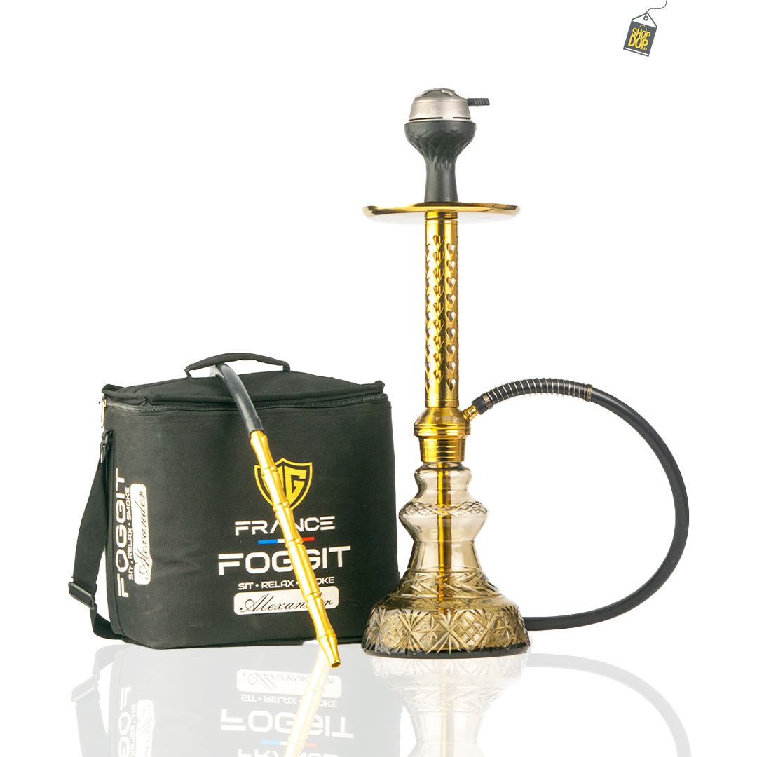 Alexander Carafe Hookah with Bag - Grey Base / Gold Stem