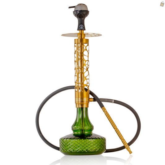 COCOYAYA Almavi Hookah (Ferro Series) - Gold Stem / Emerald Green Base