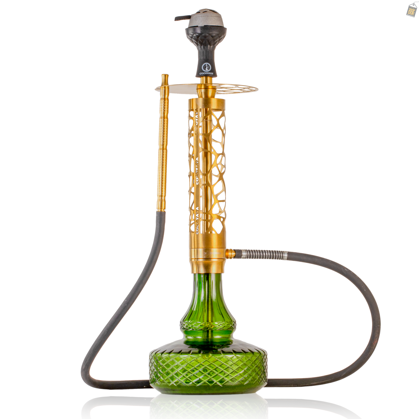 COCOYAYA Almavi Hookah (Ferro Series) - Gold Stem / Emerald Green Base
