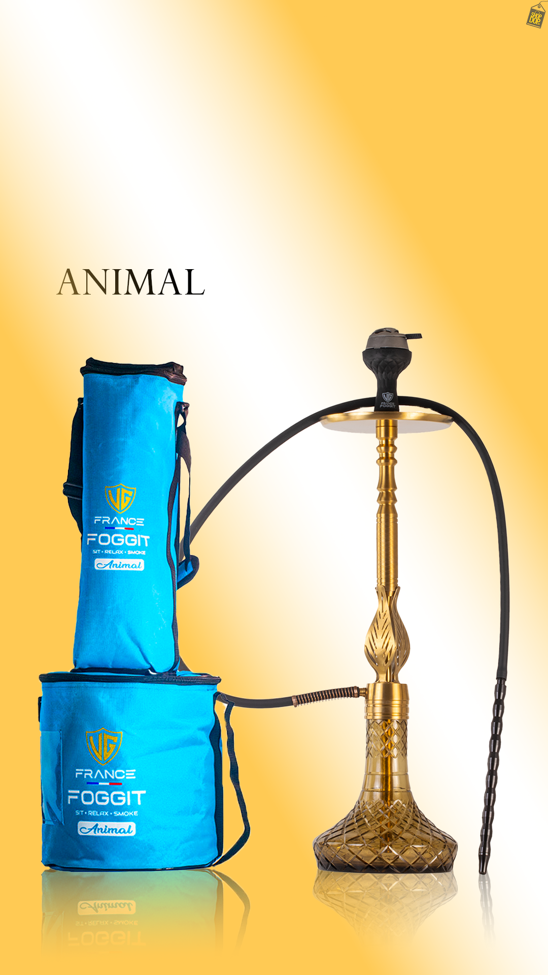 Animal Hookah with 2 Bags - Gold Stem / Grey Base