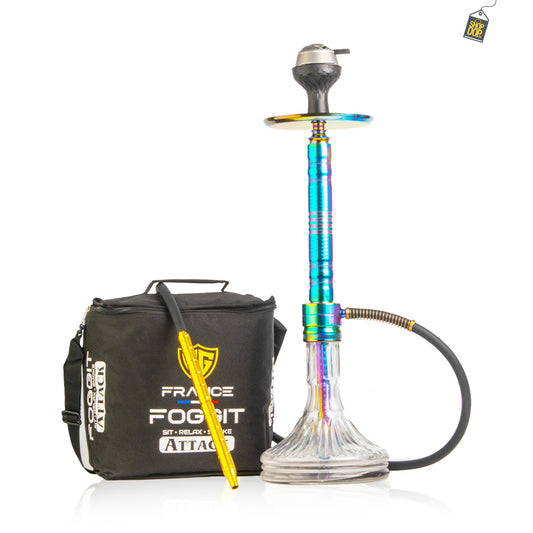 Attack Hookah with Bag - Rainbow Stem / Transparent Base