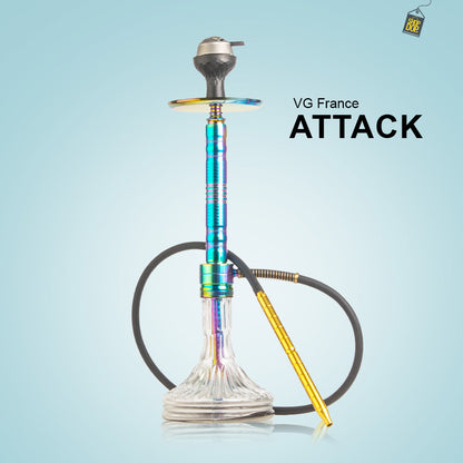 Attack Hookah with Bag - Rainbow Stem / Transparent Base