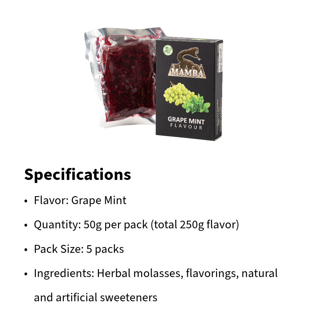 Black Mamba Herbal Grape Mint Hookah Flavor (Pack of 5)