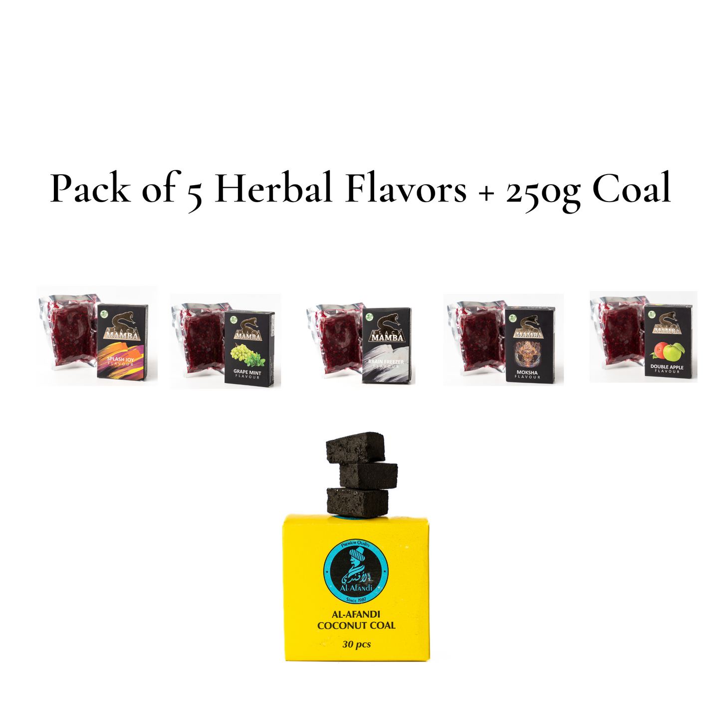 Black Mamba Herbal Flavors (Pack of 5) + 250g Coconut Coal