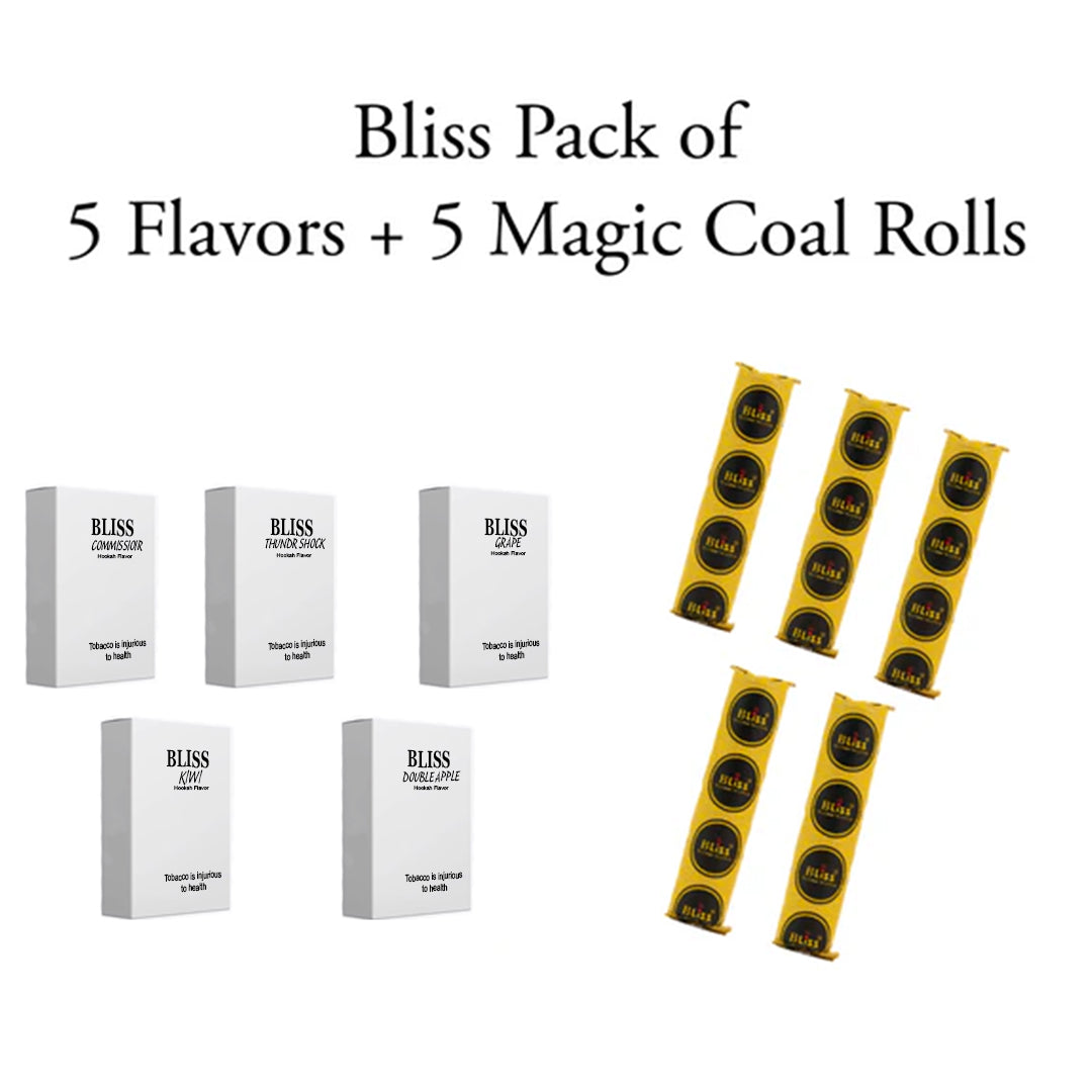 Combo Pack - 5 Bliss Hookah Flavors with 5 Bliss Magic Coal Rolls