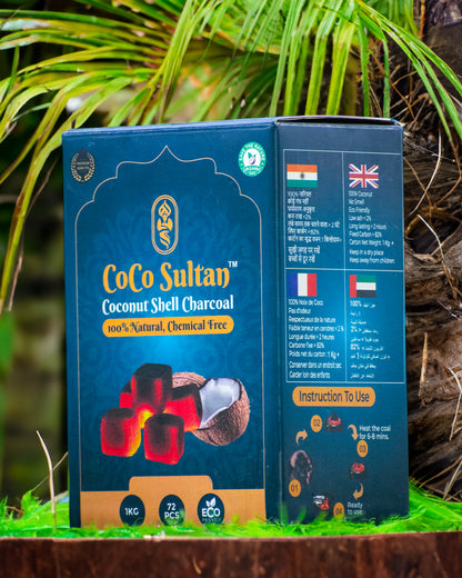 COCO Sultan Hookah Coconut Coal 1kg - 72pcs (FREE Glove Inside)