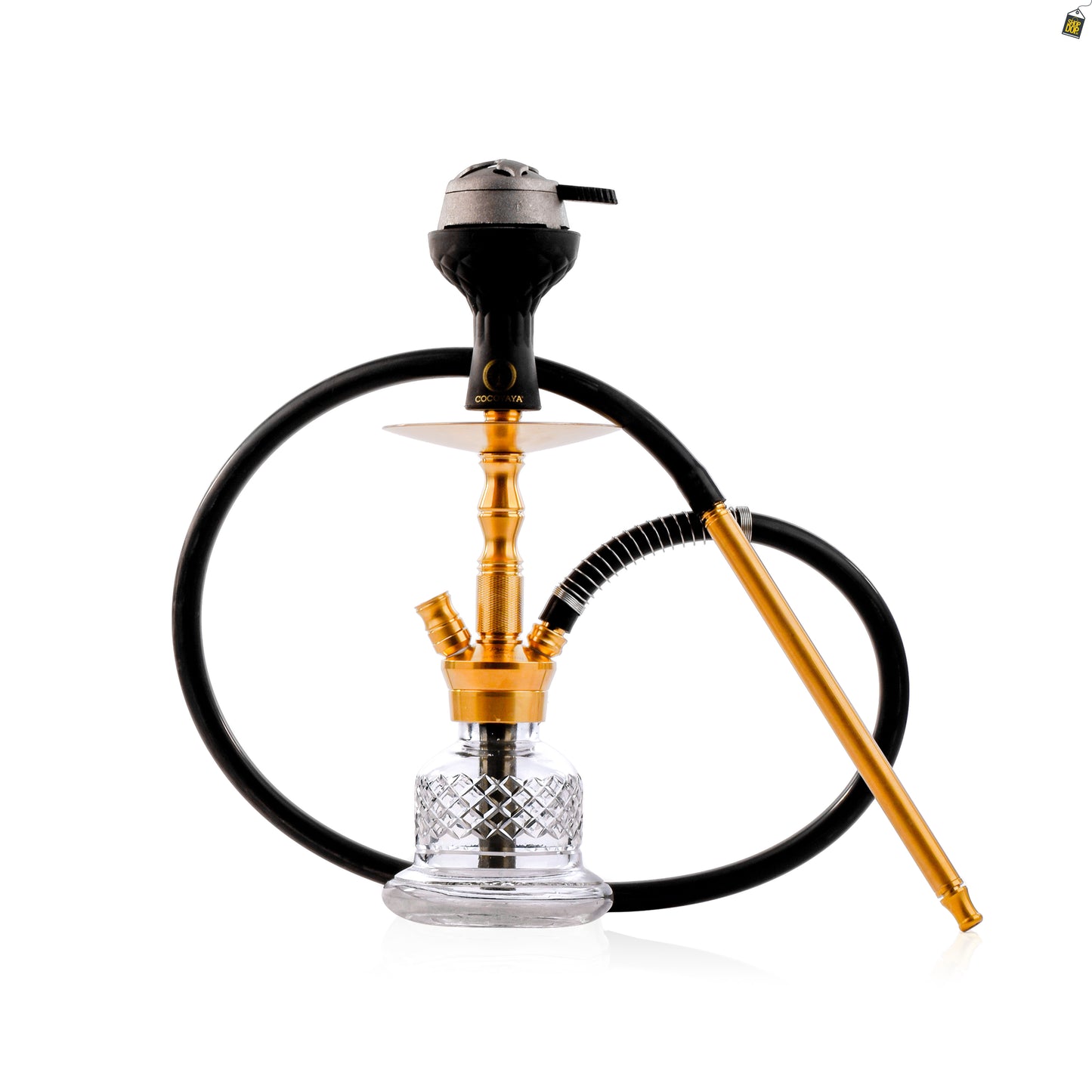 COCOYAYA Coco Mini Hookah with Camel Bag - Gold Stem / Transparent Base