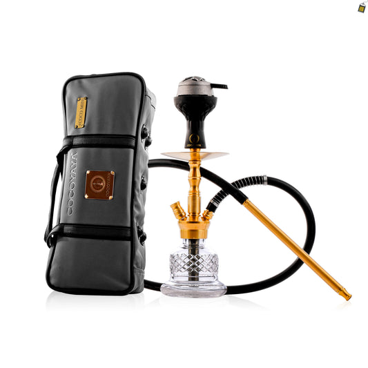 COCOYAYA Coco Mini Hookah with Light Grey Bag - Gold Stem / Transparent Base