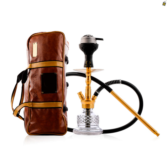 COCOYAYA Coco Mini Hookah with Camel Bag - Gold Stem / Transparent Base
