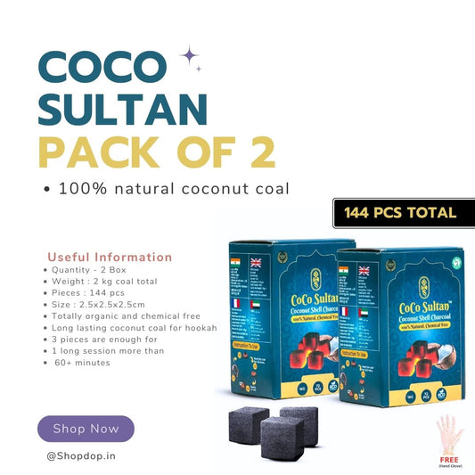 COCO Sultan Hookah Coconut Coal - Pack of 2kg (144pcs Total)