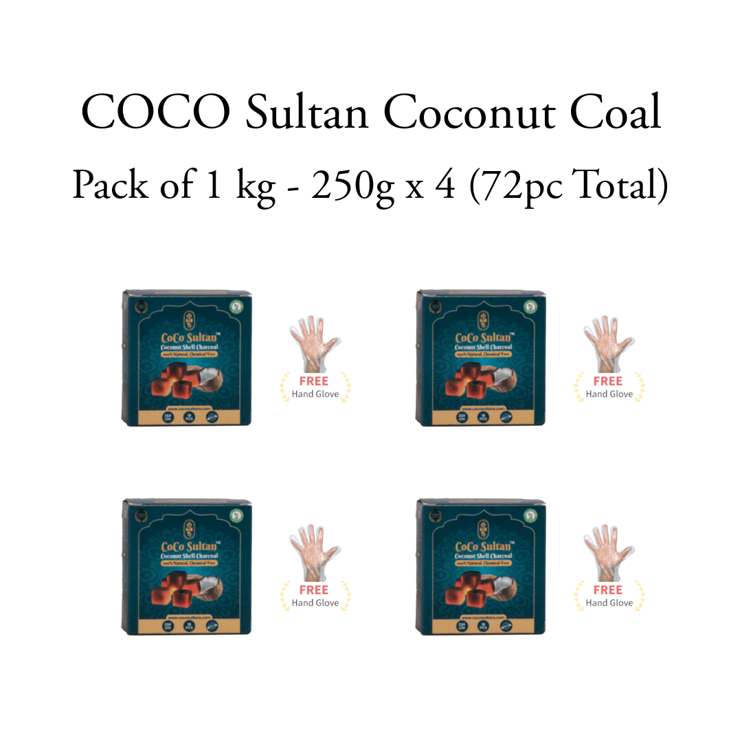 हुक्का के लिए COCO सुल्तान नारियल कोयला - 250 ग्राम (4 का पैक) 