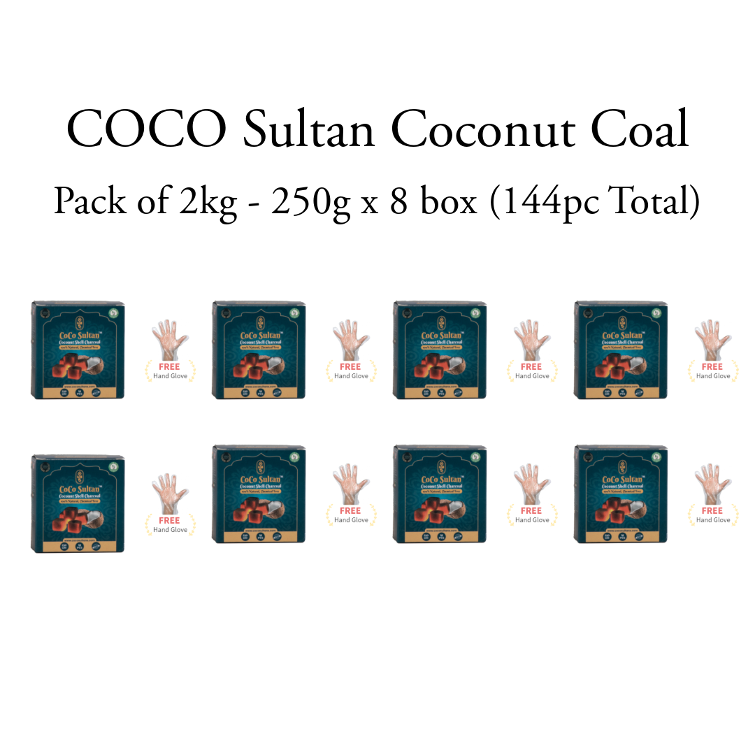 हुक्का के लिए COCO सुल्तान नारियल कोयला - 250 ग्राम (8 बक्सों का पैक) 