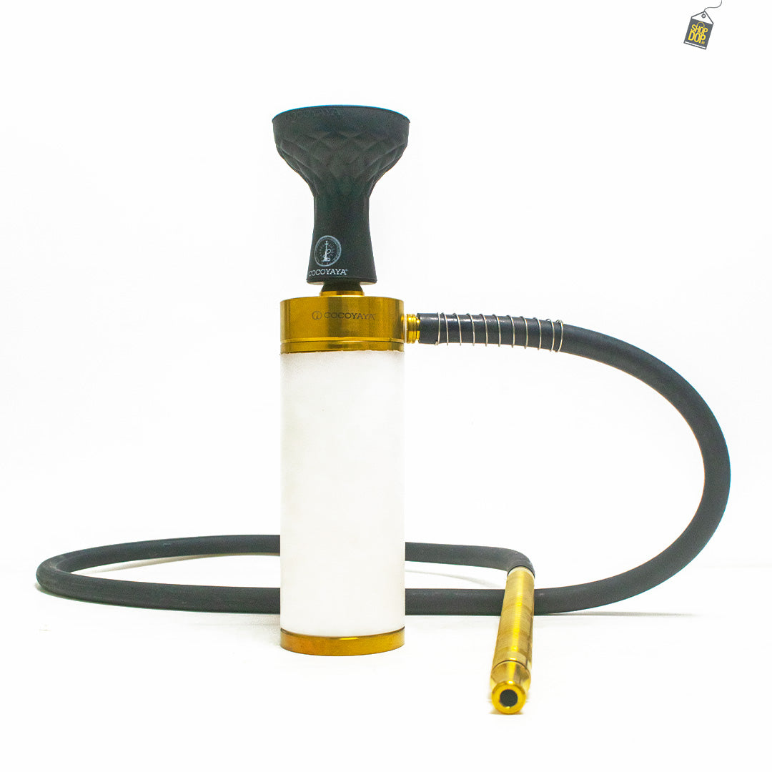 COCOYAYA Car-O-Bar Hookah with Bag - Gold Stem (White Base)