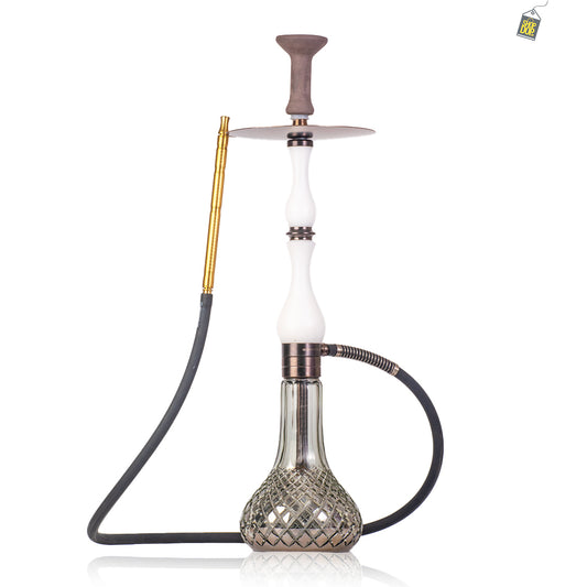 COCOYAYA Ghazi Hookah - White Bronze Stem / Cut Glass Base