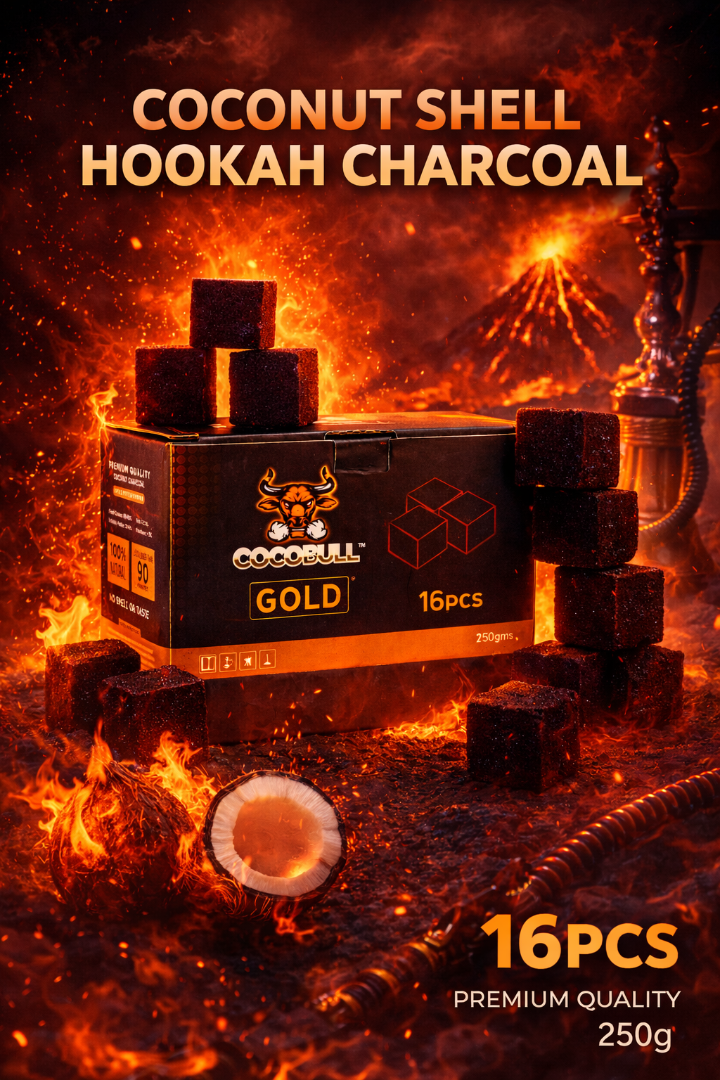 Cocobull Gold Coconut Shell Hookah Charcoal - 250g (16pcs)