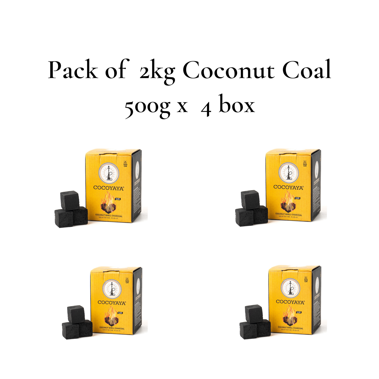 COCOYAYA Coconut Coal for Hookah (Pack of 2kg) - 500g x 4