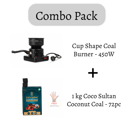 Combo Pack - Cup Shape Coal Burner (450 Watt) + 1 kg Coconut Coal