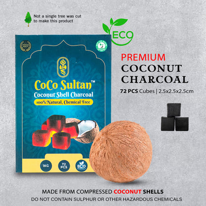 COCO Sultan Hookah Coconut Coal 1kg - 72pcs (FREE Glove Inside)