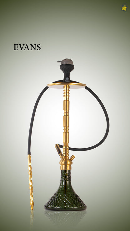 Sultan Evans Hookah with 2 Bags - Gold Stem / Emerald Green Base