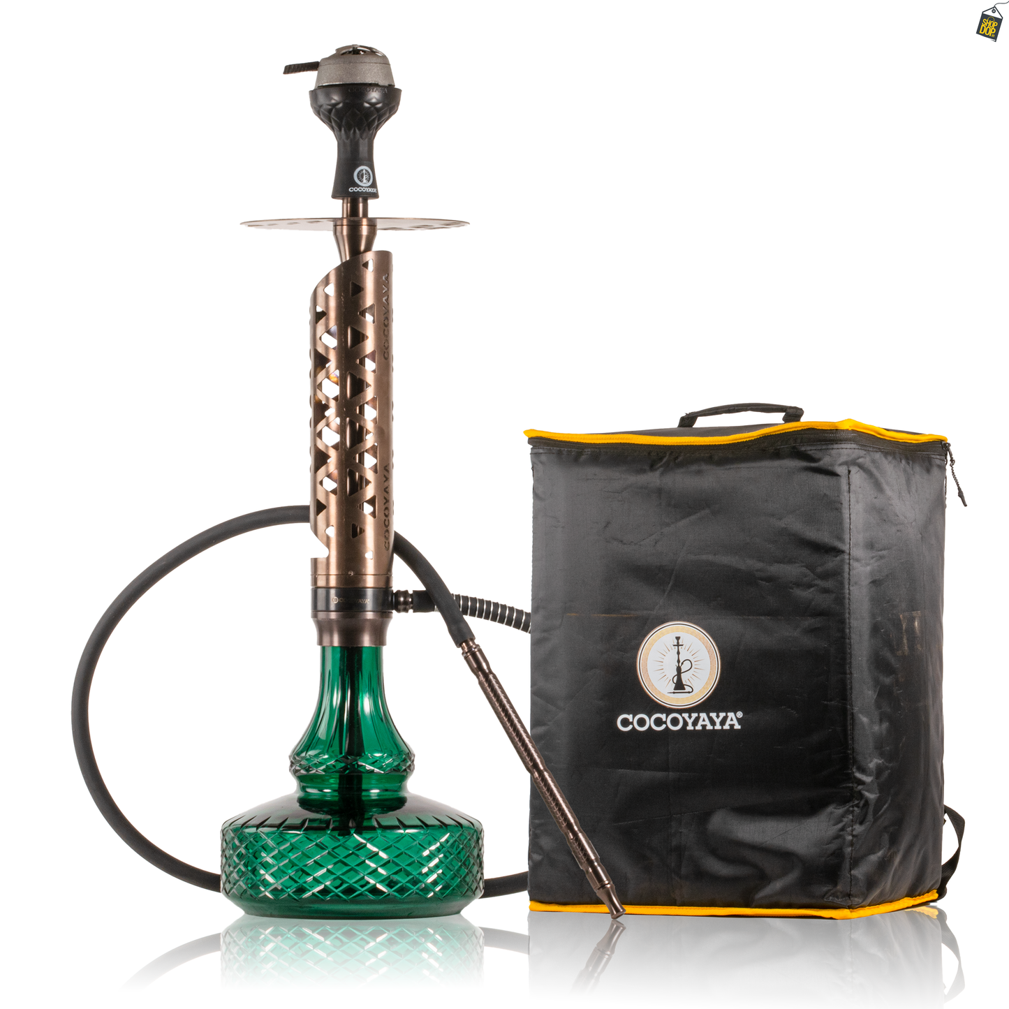 COCOYAYA Crucio Hookah (Ferro Series) with Bag - Bronze Stem / Green Base