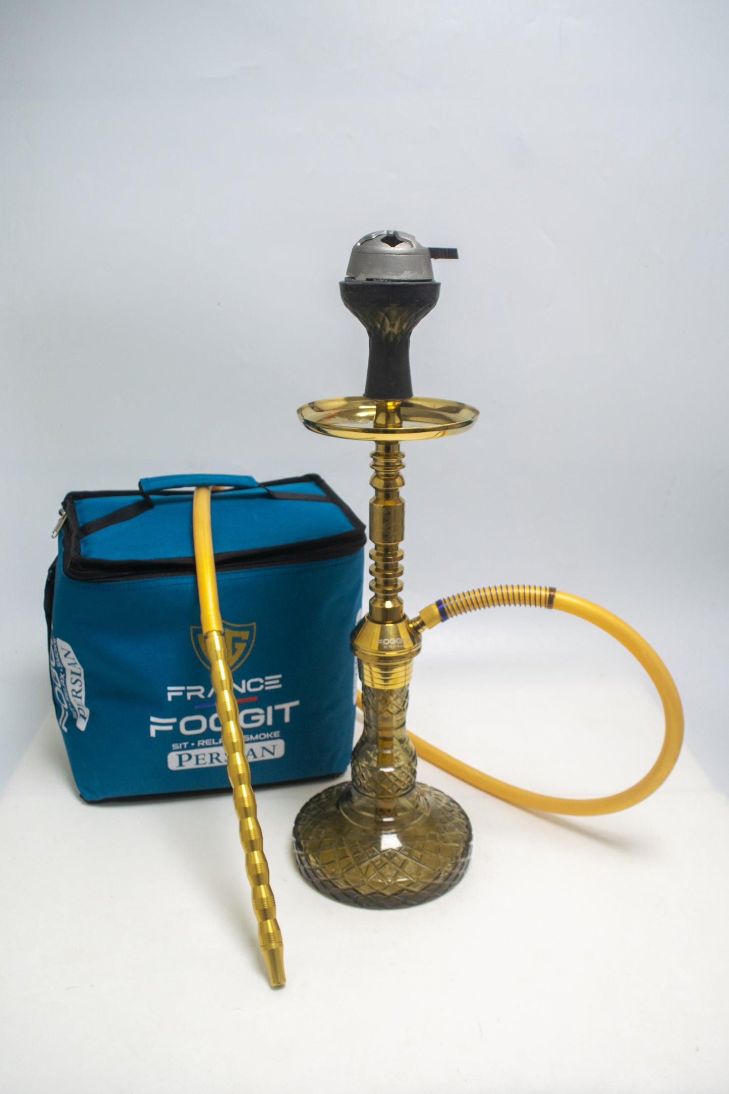 Persian Carafe Hookah with Bag - Gold Stem / Grey Base