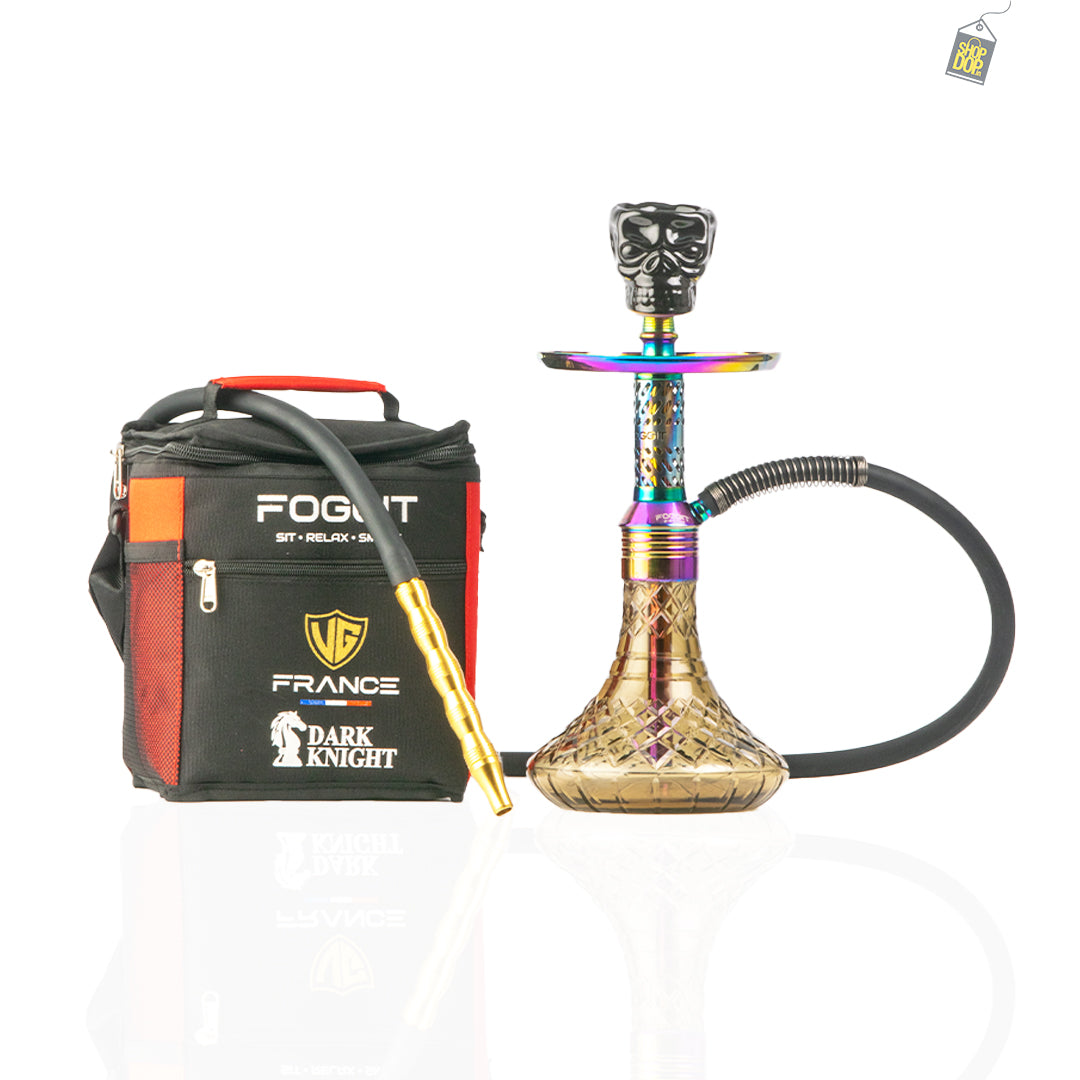 Dark Knight Hookah with Bag - Rainbow Stem / Grey Base