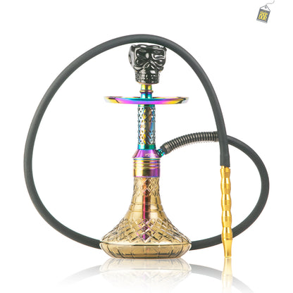 Dark Knight Hookah with Bag - Rainbow Stem / Grey Base