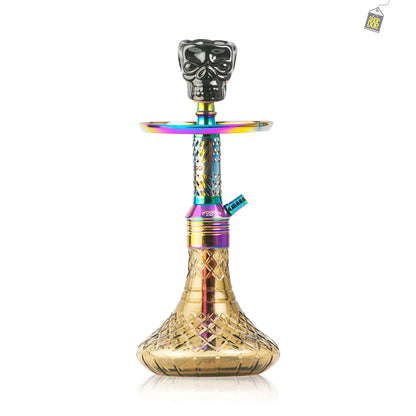 Dark Knight Hookah with Bag - Rainbow Stem / Grey Base