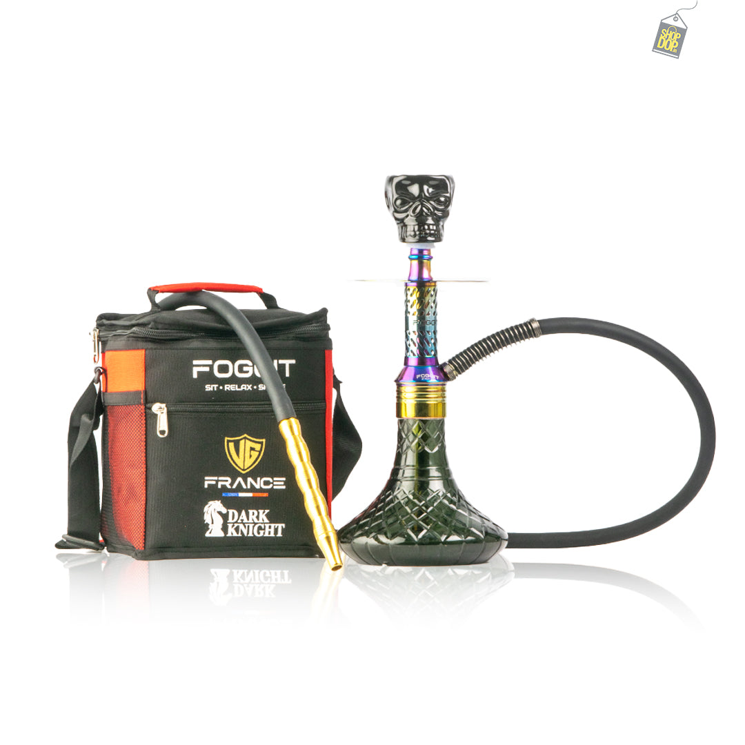 Dark Knight Hookah with Bag - Rainbow Stem / Black Base