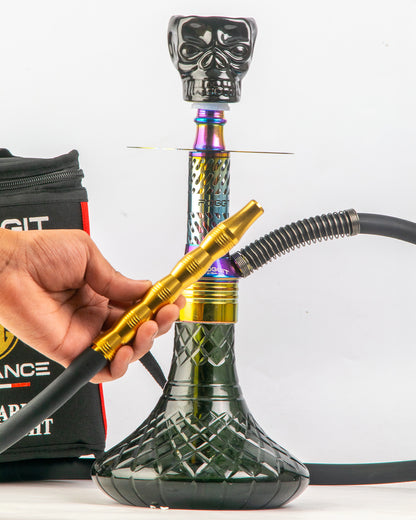 Dark Knight Hookah with Bag - Rainbow Stem / Black Base