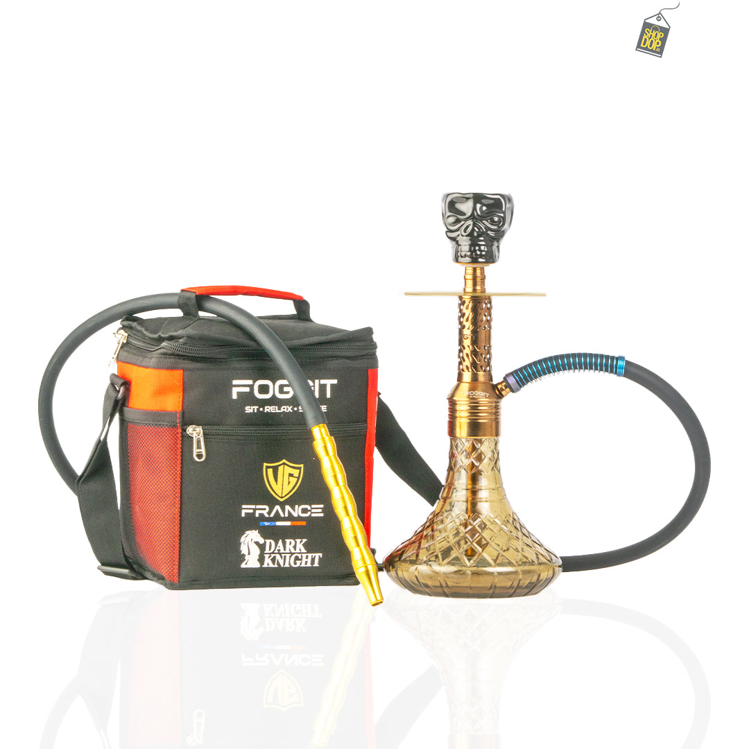 Dark Knight Hookah with Bag - Bronze Stem / Grey Base